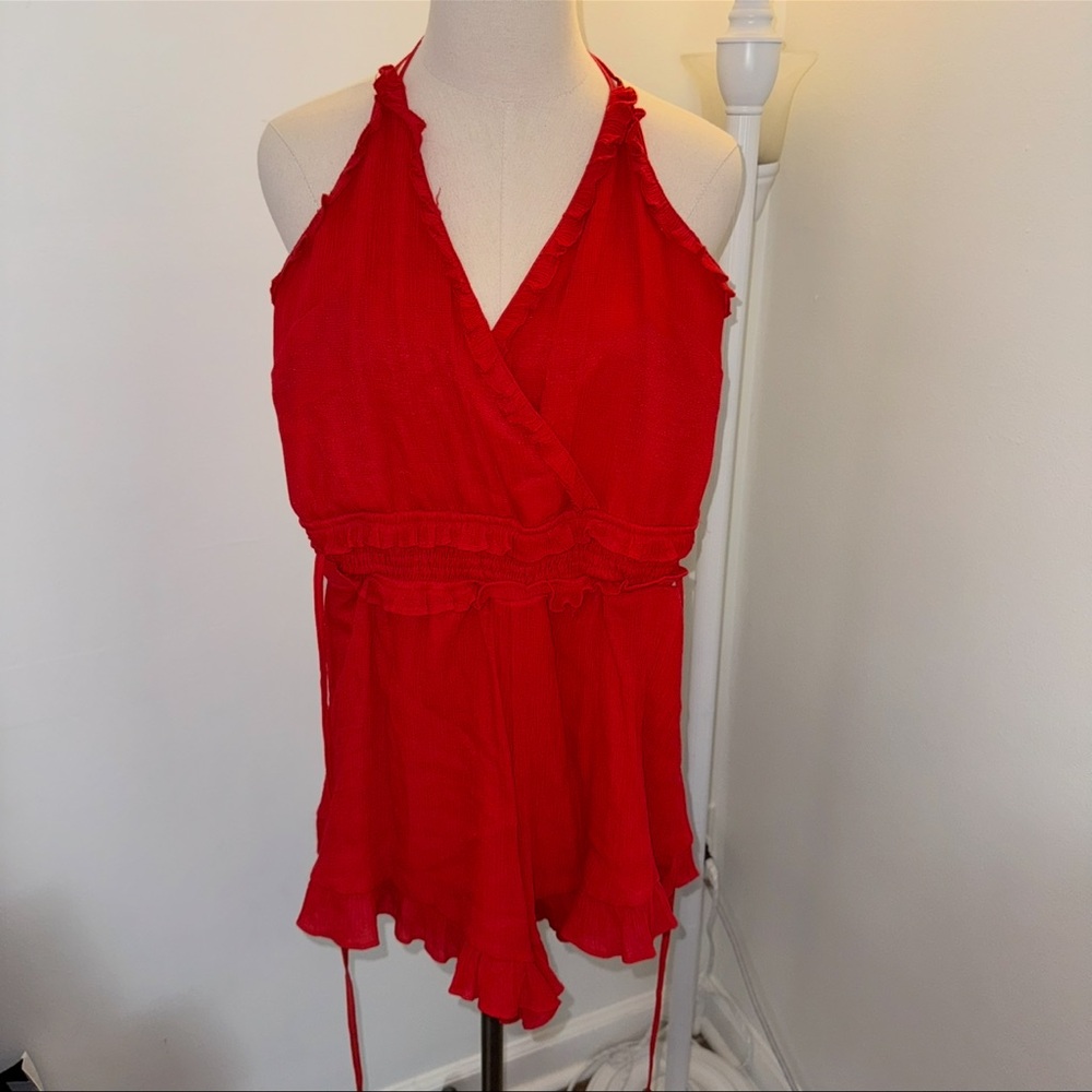 Saints + Secrets Medium Red Ruffle Shorts Romper